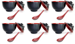 6 Pack Black/Red Melamie Miso Soup Vegetable Bowl With Lid 11oz 6 Pack Black/Red Melamie Miso Soup Vegetable Bowl With Lid 11oz