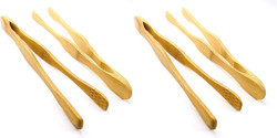 4 Pack 10.5 inch Bamboo Wood Toast Tong Kitchen Tongs for Cooking Serving Bread Fruit Pickles