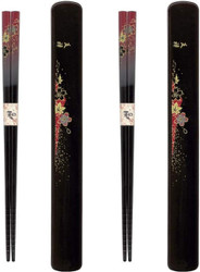 2 Pack Travel Yuzen Style Chopsticks with Case Reusable Bamboo Portable Utensil Dishwasher Safe Made in Japan