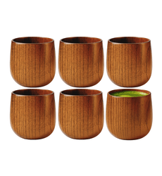 6 Pack Japanese Wooden Teacups – 4 oz Zen Style Tea Cups for Green Tea, Coffee, or Water, Handcrafted Wood Design
