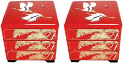 2 Pack Plastic Lacquered Red Crane Jubako Box Japanese Traditional 3 Tiers Stack Box Food Container Bento Box Made in Japan 