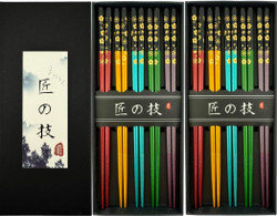 2 Pack 5 Pairs Metalic Bamboo Chopsticks Reusable Wood Chop Sticks  Gift Boxed Set Dishwasher Safe 9 inch