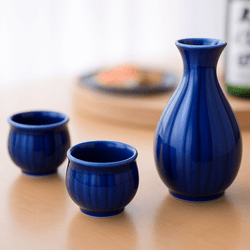 Blue Eggplant Porcelain Sake Set – Carafe & 2 Cups, Mino-Yaki, Made in Japan