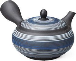 Tokoname Ware Kashiwayo Hiramarunaka Teapot Light Blue Line