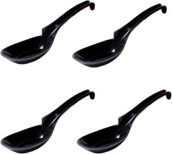 4 Pack Black Melamine Japanese Chinese Soup Spoon with Hook 6.25 inch