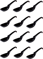12 Pack Black Melamine Japanese Chinese Soup Spoon with Hook 6.25 inch 12 Pack Black Melamine Japanese Chinese Soup Spoon with Hook 6.25 inch