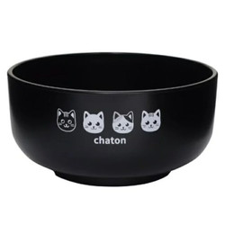 Japanese Black Rice Bowl Plastic Lacquered 5" Kitty Cat Soup Bowl Made in Japan