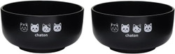 2 Pack Japanese Black Rice Bowl Plastic Lacquered 5" Kitty Cat Soup Bowl Made in Japan