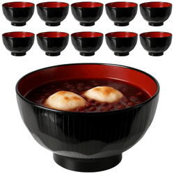 10 Pack Japanese Rice and Soup Bowls – Restaurant-Grade Diamond Cut Melamine Bowls for Miso, Salad, and Cereal, 11 fl.oz, Black and Red, Made in Japan 10 Pack Japanese Rice and Soup Bowls – Restaurant-Grade Diamond Cut Melamine Bowls for Miso, Salad, and Cereal, 11 fl.oz, Black and Red, Made in Japan