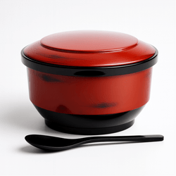 Japanese Rice Serving Bowl with Lid and Scoop – 6.5 Inch Red Lacquer Melamine Rice Bowl, Made in Japan