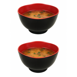 Set of 2 Japanese Style Soup Bowls – Black/Red Miso Soup Bowls, Rice and Snack Bowls, 10 oz, Made of Melamine Set of 2 Japanese Style Soup Bowls – Black/Red Miso Soup Bowls, Rice and Snack Bowls, 10 oz, Made of Melamine