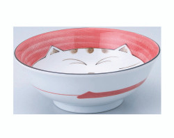 Large Japanese Porcelain Soup Bowl Lucky Cat Pattern Ramen Bowl, Pink Color Smiling Cat, Made in Japan, Pack of 2 Large Japanese Porcelain Soup Bowl Lucky Cat Pattern Ramen Bowl, Pink Color Smiling Cat, Made in Japan, Pack of 2