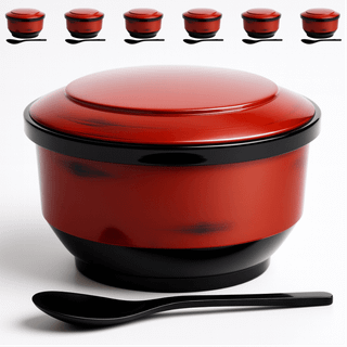 JapanBargain 4-Pack Japanese Soup Serving Spoons - Black & Red Melamine Spoons For Ramen, Pho - View #6