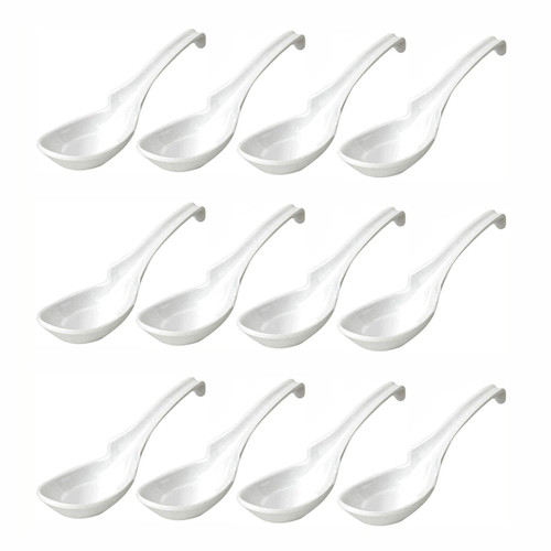 Pack of 12 Soup Spoons Japanese Soup Spoons Chinese Soup Spoons Rice Spoons Pho Spoons Ramen Soup Spoons Wonton Soup Spoons, White Color, Notch and Hook Style