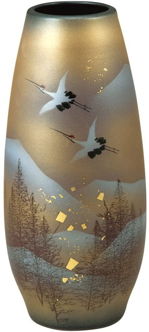 KUTANI YAKI(ware) Vase Crane and gold clouds