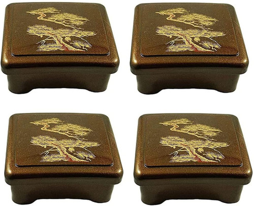 4 Pack  Japanese Gold Pine Lacquered Lunch Bento Unagi Don Box Made in Japan