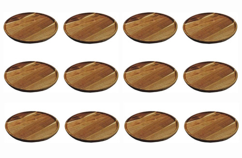 12 Pack Premium Acacia Wooden Food Serving Charger Plate Round Tea Tray Snack Platter 12.5x12.5 inch