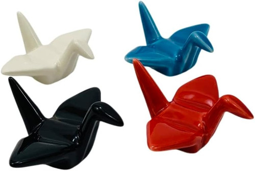 4 Pieces Porcelain Chopstick Rest Origami Crane Shape Holder White Blue Black Red Color