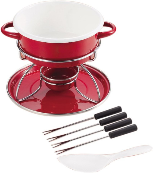 Pearl Metal H-3130 Belmani Enameled Mini Fondue Pot Set Red