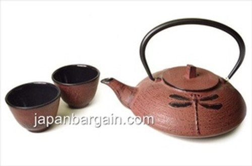Red Cast Iron Tea Set Dragonfly