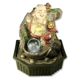 Lucky Buddha Table Water Fountain Crystal Ball w/ Light