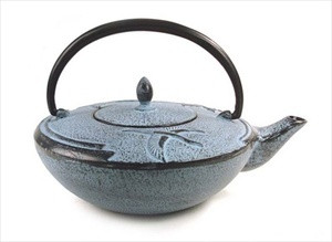 Light Blue Crane Cast Iron Teapot 24oz