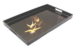 Japanese Crane Plastic Lacquer Dinner Serving Tray 19x12in