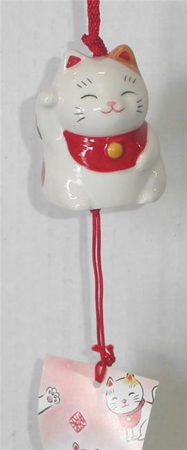 Japanese Porcelain Lucky Cat Maneki Neko Wind Chimes