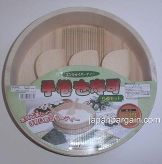 Sushi Making Kit Rice Mixing Bowl Tub Japanese Hangiri Bamboo Sushi Rolling Mat Roller Rice Paddle Scoop Set