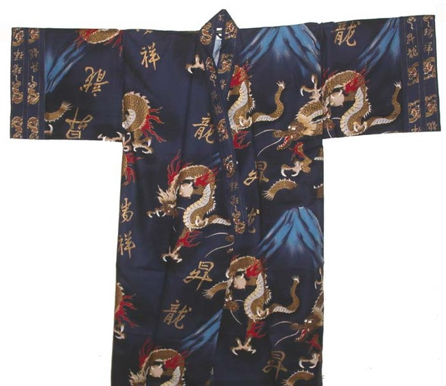 Japanese Men's Kimono Robe w/ Dragon Kanji