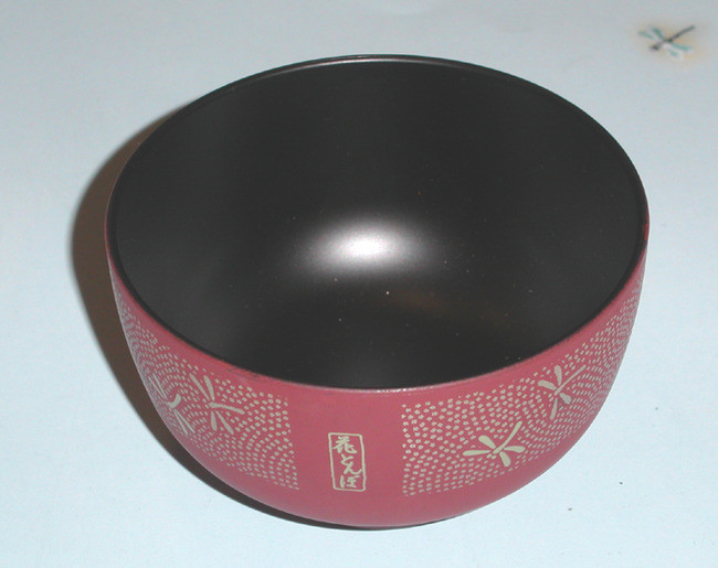 Japanese Plastic Rice Bowl Red Dragonfly