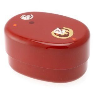 Japanese Red/Gold Curled Cat 2-Tiered Bento Box