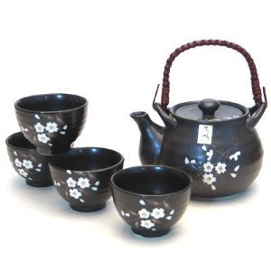 Japanese Sakura Porcelain Tea Set Black