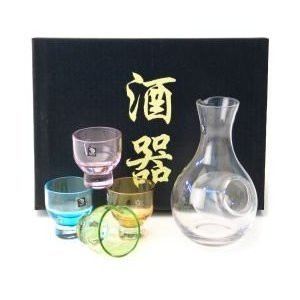 Glass Sake Set One Bottle Four Cups