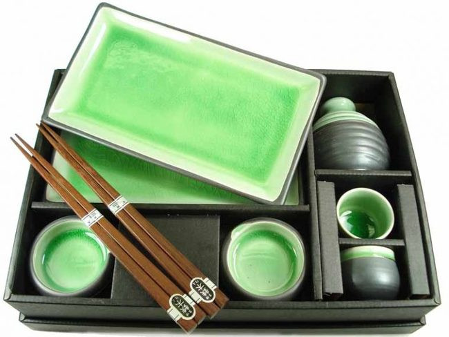 Japanese Green Porcelain Sushi Sake Gift Set