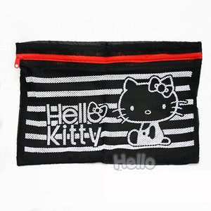 Sanrio Hello Kitty Black Mesh Pouch w Zipper