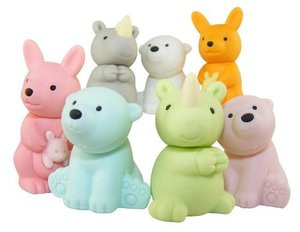 7 pieces Iwako wild animal erasers - kangaroo rhino and polar bear (Color Varies)