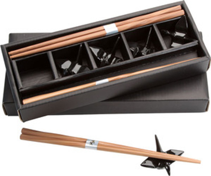 Bamboo Chopsticks w/ Black Porcelain Crane Chopsticks Rests Set #1066 Bamboo Chopsticks w/ Black Porcelain Crane Chopsticks Rests Set #1066