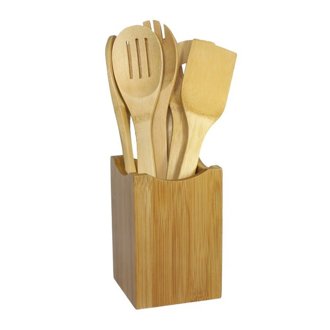 Bamboo Cooking Utensil Set with Holder