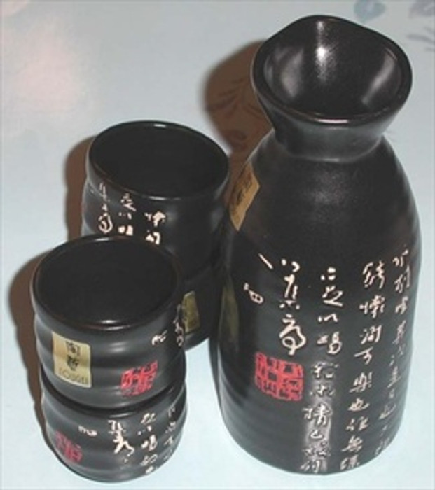 Porcelain Sake Set Japanese Wine Sake Carafe Cups for Cold and Hot Sake Gift Boxed Kanji Calligraphy Microwave Safe, Black Porcelain Sake Set Japanese Wine Sake Carafe Cups for Cold and Hot Sake Gift Boxed Kanji Calligraphy Microwave Safe, Black