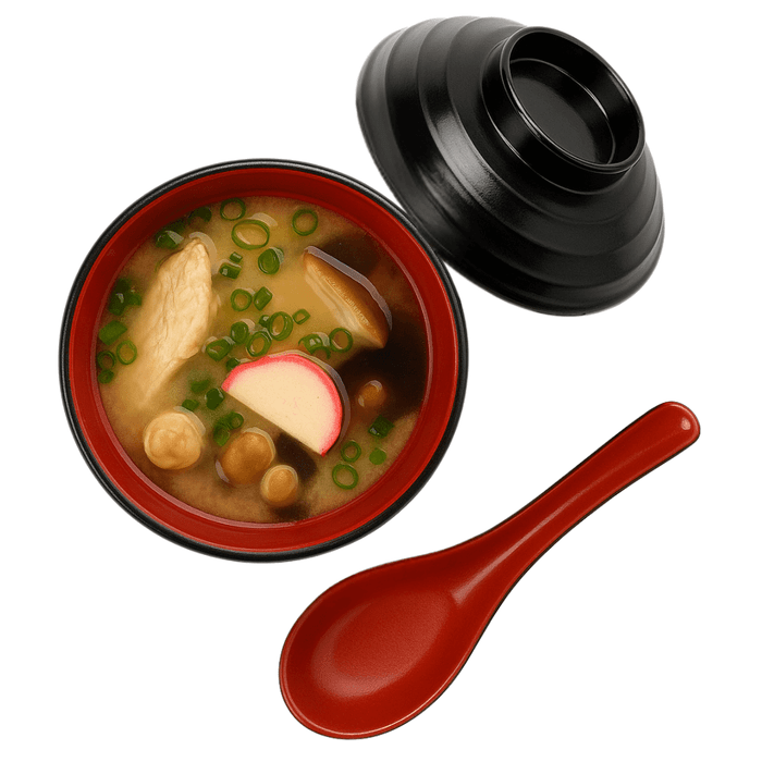 Japanese Rice & Soup Bowl with Lid and Spoon – 10 oz Black and Red Melamine Bowl Set Japanese Rice & Soup Bowl with Lid and Spoon – 10 oz Black and Red Melamine Bowl Set