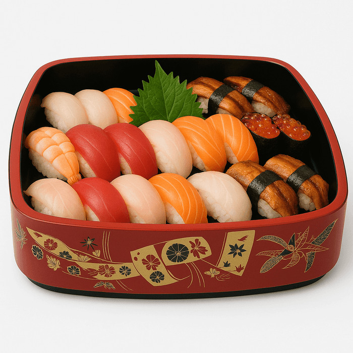 Japanese Plastic Sushi Serving Tray – Red/Black Lacquer Style 12.75", Restaurant Quality