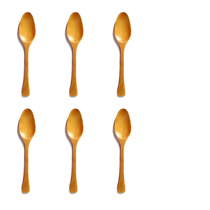 Long Bamboo Wood Soup Spoons, Eco Friendly Dinner Spoons, Korean Japanese Style Kitchen Utensil for Snacks, Fruit, Ice Cream, Yogurt, Cereal, 8.25-inch, Set of 6