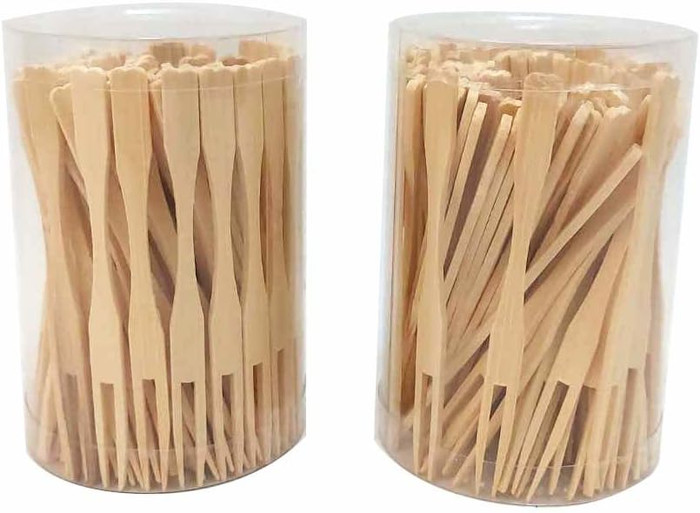 Appetizer Forks Mini Bamboo Forks for Cocktail hourderve Forks Disposable Bamboo Picks Party Toothpick 3.5 inches, 200pcs