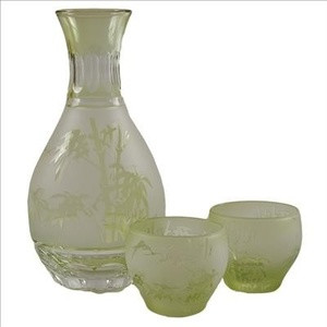 Sashiko Cut Bamboo Glass Sake Set Green
