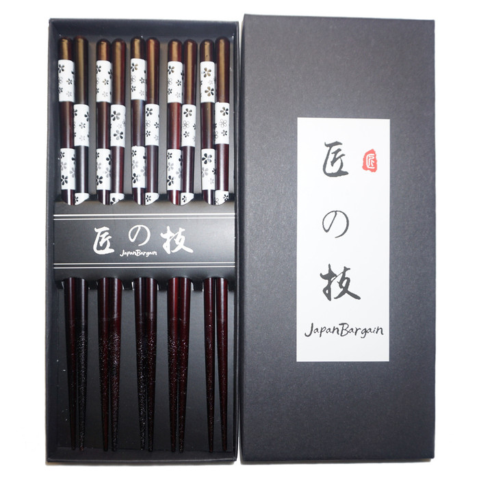 Bamboo Chopsticks Reusable Japanese Chinese Korean Wood Chop Sticks Hair Sticks 5 Pair Gift Boxed Set Dishwasher Safe, 9 inch (White-Sakura) Bamboo Chopsticks Reusable Japanese Chinese Korean Wood Chop Sticks Hair Sticks 5 Pair Gift Boxed Set Dishwasher Safe, 9 inch (White-Sakura)