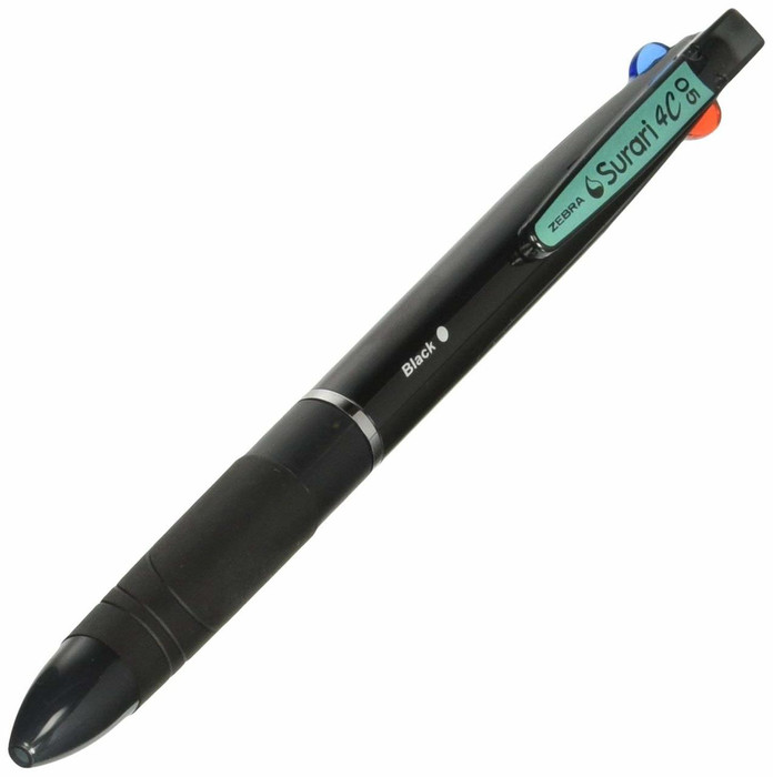 Zebra Surari 4C 4 Color Emulsion Ink Ballpoint Pen, 0.5mm, Black Barrel (B4AS11-BK)