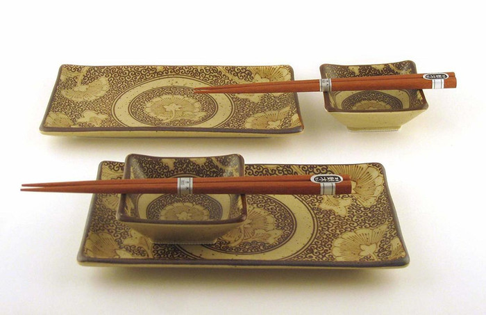 Brown Ceramic Sushi Dinnerware 6pc Set Brown Ceramic Sushi Dinnerware 6pc Set