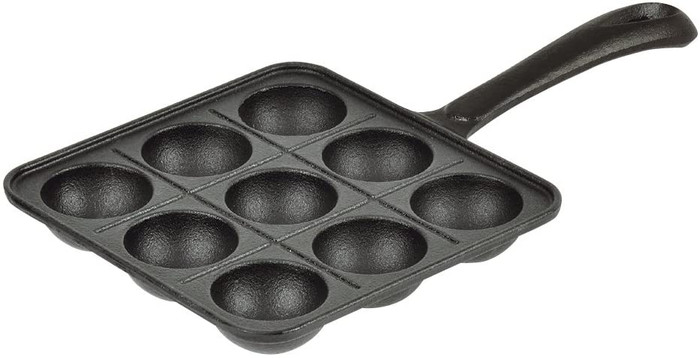 Takoyaki Pan Cast Iron Takoyaki Maker Skillet Griddle Japanese Octopus Meat Ball Mold Maker with Wooden Handle, 9 Molds