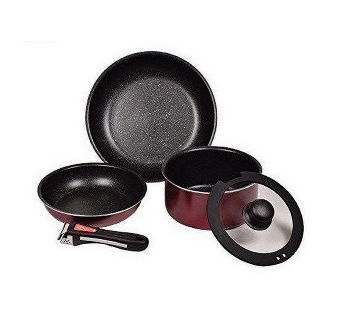Induction Cookware Set Stackable Cooking Pots and Pans Set Detachable Handle Space Saving Cookware